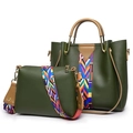 Borsa tote in pelle verde e tracolla con cinturino in tessuto etnico colorato - Set di borse a spalla / Verde