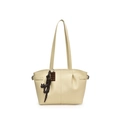 Chic cream white pleated PU tote bag with cute cat and chocolate charms for women - With Pendant / White