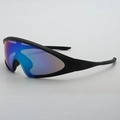Futuristic matte black sports sunglasses with gradient blue-purple wraparound lenses - No Internal Ring - 0 Degree (Myopia) / Black Frame Green Mirror
