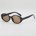 Lunettes de soleil ovales noires brillantes avec verres bruns et détails dorés - Monture Noire Verres Thé