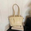 Chic cream yellow ruched tote bag featuring side metal buckles and a long shoulder strap - Without Pendant / White