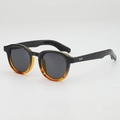 Retro round sunglasses featuring black and amber gradient frames with dark grey lenses - Top Black Bottom Tortoiseshell Grey Lens
