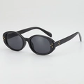 Lunettes de soleil ovales noires classiques avec rivets dorés et verres gris foncé - Monture Noire Verres Gris