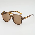 Classic tortoise shell aviator sunglasses with brown lenses and a minimalist double bridge - Leopard Frame / Tea Lens