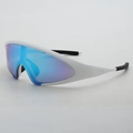 Futuristic white frame sports sunglasses with gradient blue mirror lens for cycling - No Internal Ring - 0 Degree (Myopia) / White Frame Blue Mirror