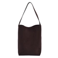 Deep brown oversized suede tote bag with minimalist shoulder strap for daily commuting - Brown