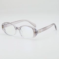 Oval small frame sunglasses in transparent light grey with golden clover leaf detail - Grey to Clear Gradient Frame