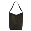 Minimalist large capacity dark olive green suede tote bag with black shoulder strap - Green