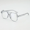 Minimalist transparent grey oversized pilot sunglasses with trendy double bridge frame - Translucent Grey Frame Clear Lens