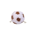 Plush cow print spherical crossbody bag with golden metal chain strap for women - White & Khaki (Cow Print)