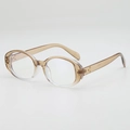Retro oval gradient tea brown eyewear frame with gold decorative metal hinges - Tea to Transparent Gradient Frame Clear Lens