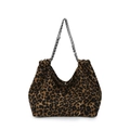 Chique hobo tas met luipaardprint, zilveren kettingen en ruim interieur ontwerp - Lichtgroen (Donker Luipaard)