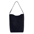 Minimalist black shoulder bucket bag in textured canvas finish with large capacity - Black