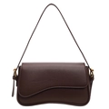 Dark brown pebble leather shoulder bag with unique asymmetric flap and gold hardware - Brown