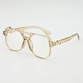 Pilot-style oversized glasses in champagne gold finish with double-bridge design - Light Tea Frame Clear Lens