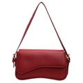 Dark red lychee pattern leather square bag with wave flap and gold hardware accents - Burgundy