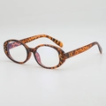 Fashionable tortoise shell oval glasses with golden floral accents and anti-blue light lenses - Leopard Frame Clear Lens