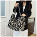 Chique grote tote bag met luipaardprint en zilveren kettingriem, stijlvol luipaardpatroon - Khaki (Licht Luipaard)