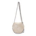 Beige nylon crossbodytas in hartvorm met zilveren kralenrand en metalen ketting - Wit