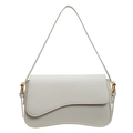 Beige lychee pattern leather crossbody bag with curved flap and gold hardware accents - Milky White
