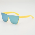 Kids rimless shield sunglasses with bright yellow frame and blue mirrored lenses - Yellow Frame Gold Mirror