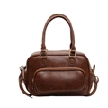 Borsa a mano retrò in pelle PU marrone con doppi manici e tasca frontale con zip - Marrone