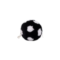 Soccer ball shaped faux fur crossbody bag with gold chain strap for women - Black & White (Football Pattern)