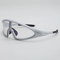 Silver futuristic wrap-around sports sunglasses with transparent curved lenses for cycling - No Internal Ring - 0 Degree (Myopia) / Silver Frame Photochromic Gray Lens