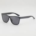 Kids trendy matte black rimless sunglasses with grey shield lens and silver stud accents - Black Legs Gray Lens