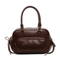 Borsa a mano vintage marrone scuro con tasca frontale a zip e dettagli dorati - Marrone