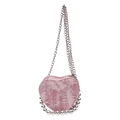 Roze hartvormige nylon schoudertas met vintage textuur en zilveren kralen details - Roze