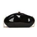 Glossy black pebble-shaped evening clutch bag with gold chain strap on white background - Black