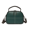 Borsa a tracolla retrò verde scuro in pelle testurizzata con cuciture a croce bianche - Verde