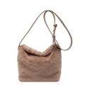 Bolso bandolera de pelo sintético marrón claro con correa ajustable para mujer - Caqui