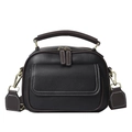 Minimalist black pebbled leather crossbody bag with white stitching and gold hardware - Black