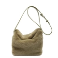 Bolso de hombro chic en pelo sintético verde oliva claro con correa de cuero - Verde