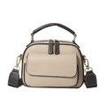 Minimalist beige and dark brown two-tone faux leather handbag with textured finish - White