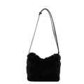 Minimalist black faux fur shoulder bag with adjustable leather strap for autumn winter - Black
