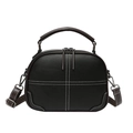 Borsa a tracolla vintage nera con cuciture a contrasto bianche e manico marrone - Nero