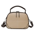 Borsa a tracolla in ecopelle beige con finiture marroni e manico superiore in stile squadrato - Cachi