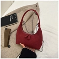 Burgundy suede hobo shoulder bag with silver chain strap and minimalist half-moon shape - Without Pendant / Burgundy