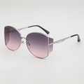 Retro oversized sunglasses with silver metal frame and purple gradient lenses for women - Silver Frame Double Grey Lens