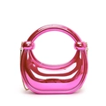 Sac de soirée magenta métallisé avec poignée circulaire et chaîne dorée - Rose