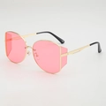 Vintage oversized sunglasses with pink lenses and gold metal frames for UV protection - Gold Frame Pink Lenses