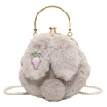 Gray faux fur rabbit bag with carrot patch, pearl chain and golden handles - Rabbit Shape(163) / Gray