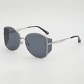 Retro oversized sunglasses with silver metal frames, gray lenses, and side shields - Silver Frame Grey Lens