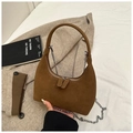 Brown suede hobo bag with top handle and silver chain strap for versatile styling - Without Pendant / Dark Coffee