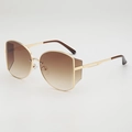 Retro butterfly oversized sunglasses with gold metal frame and brown gradient lenses - Gold Frame Gradient Tea Lens