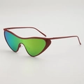 Lunettes de soleil cat-eye futuristes avec monture bordeaux mat et verres verts - Monture Rouge Miroir Rouge