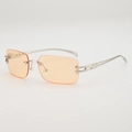 Y2K rimless rectangular sunglasses with orange lenses and silver star accents - Orange